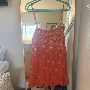 Free People Rust Orange Sequin Floral Spaghetti Strap Dress